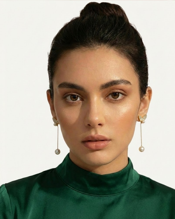 Rusty Crystal Heart Pearl Drop Earrings