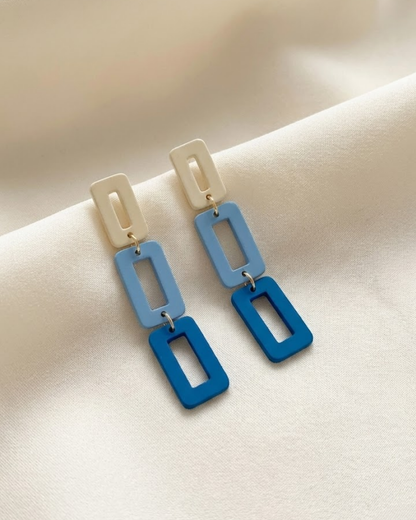 Rusty Geometric Blue Rectangle Drop Earrings