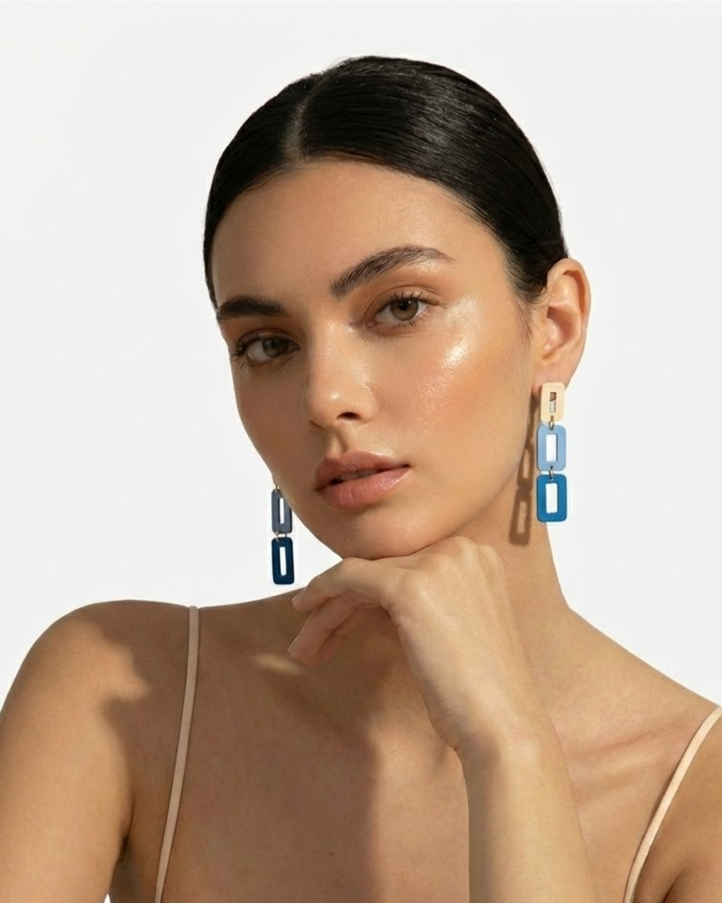 Rusty Geometric Blue Rectangle Drop Earrings