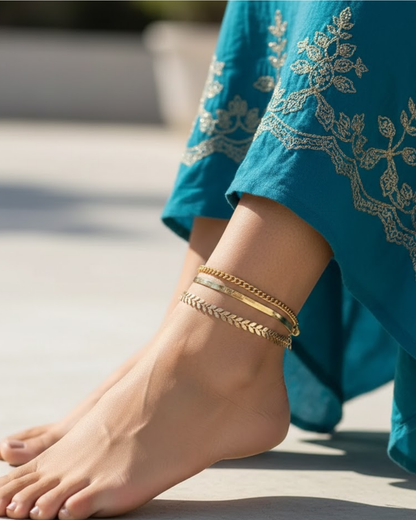 Rusty Gold-Tone Anklet Set