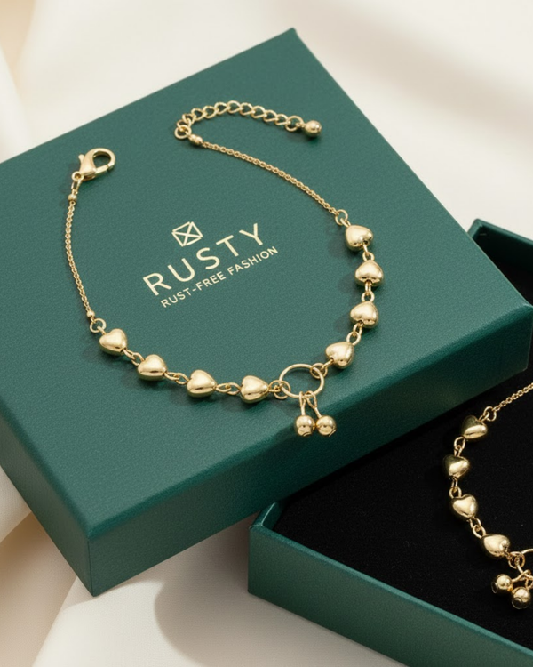 Rusty Golden Beaded Pendant Anklet