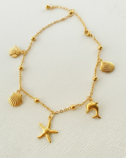 Rusty Golden Ocean Charm Anklet