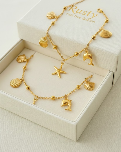 Rusty Golden Ocean Charm Anklet