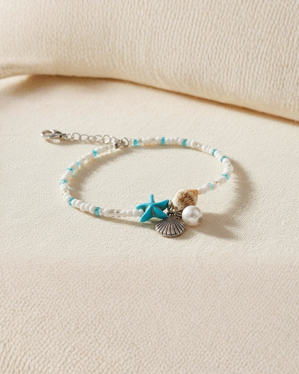 Rusty Ocean Charm Beaded Anklet