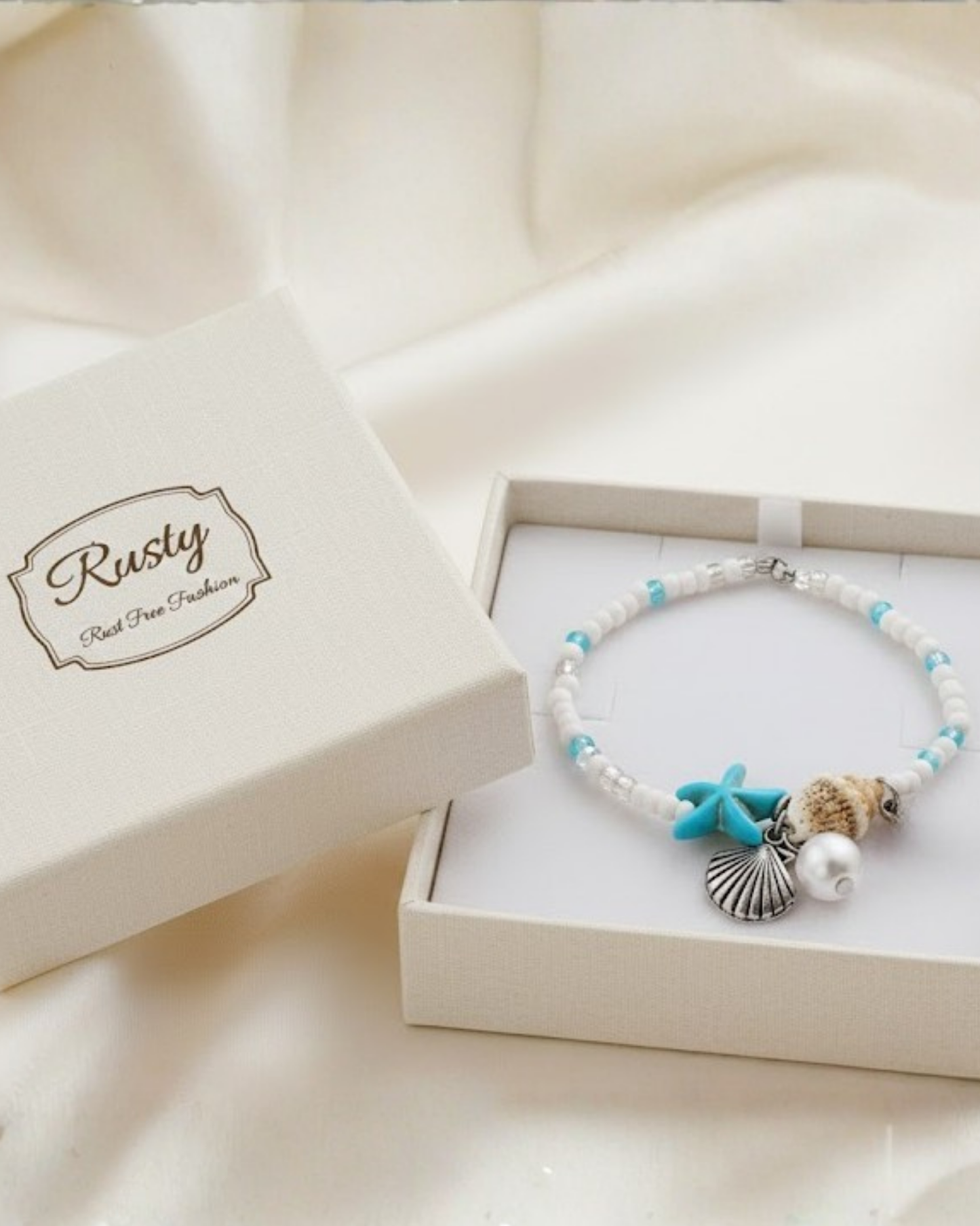Rusty Ocean Charm Beaded Anklet