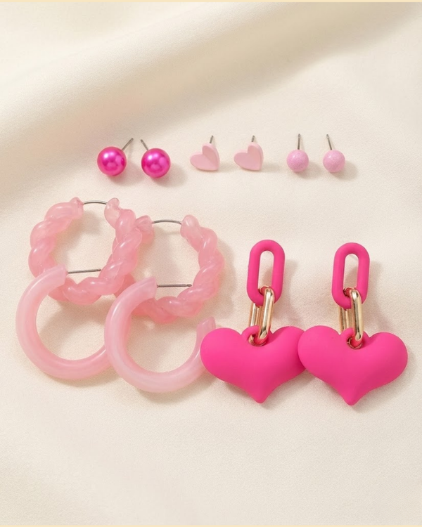 Rusty Pink Multi-Style Earring Set (7 Pairs)