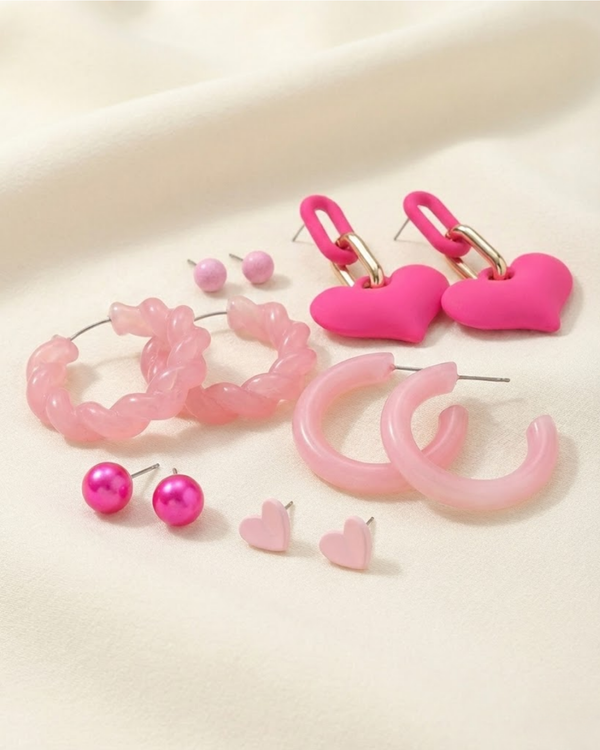 Rusty Pink Multi-Style Earring Set (7 Pairs)