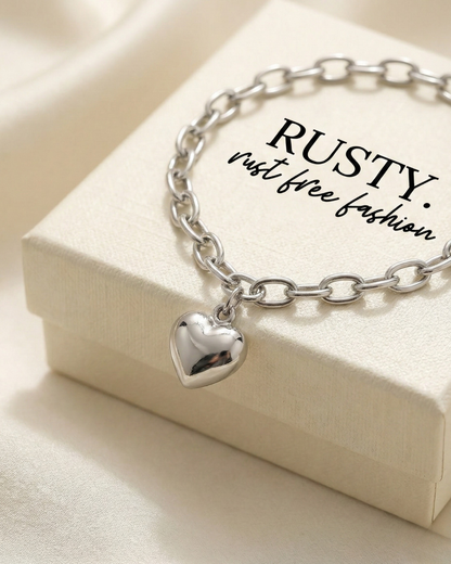 Rusty Silver Heart Charm Bracelet