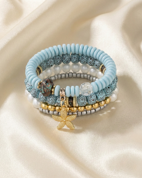 Rusty Starfish Beaded Bracelet Set