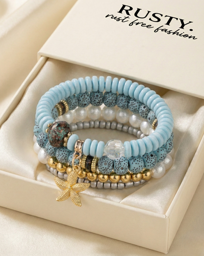 Rusty Starfish Beaded Bracelet Set