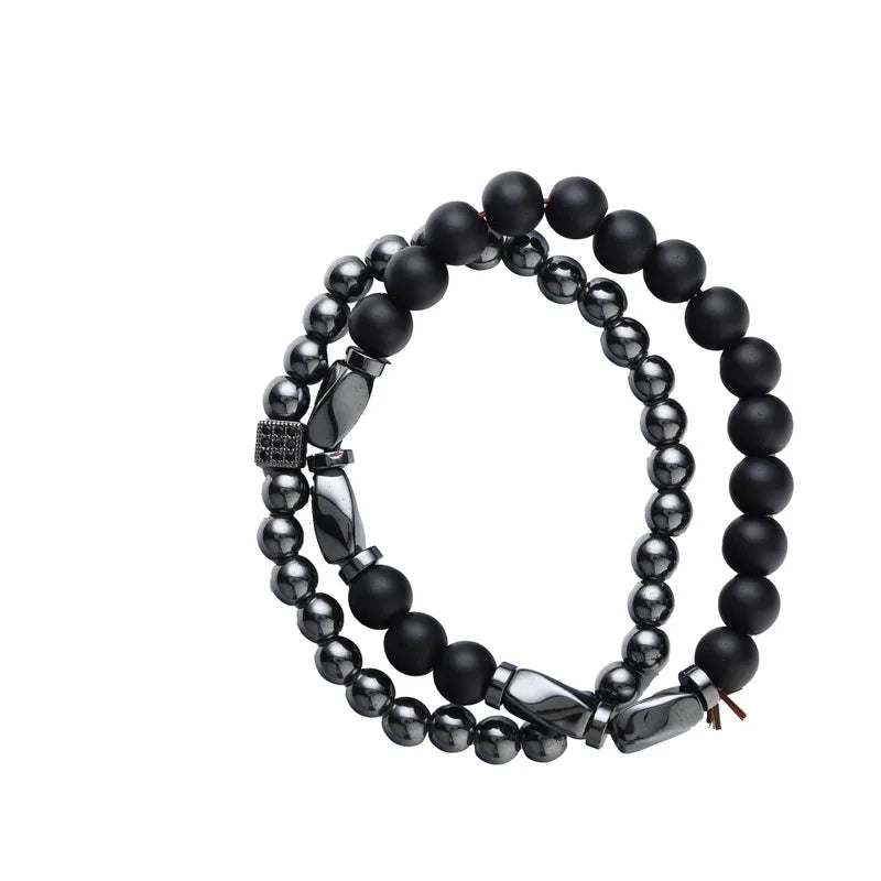 Rusty Black Beaded Braided Bracelet