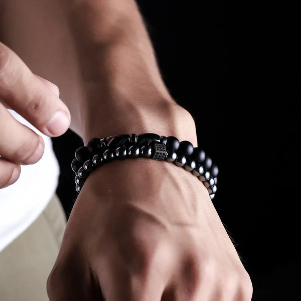 Rusty Black Beaded Braided Bracelet