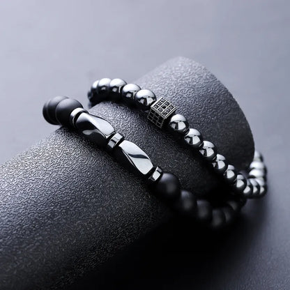 Rusty Black Beaded Braided Bracelet