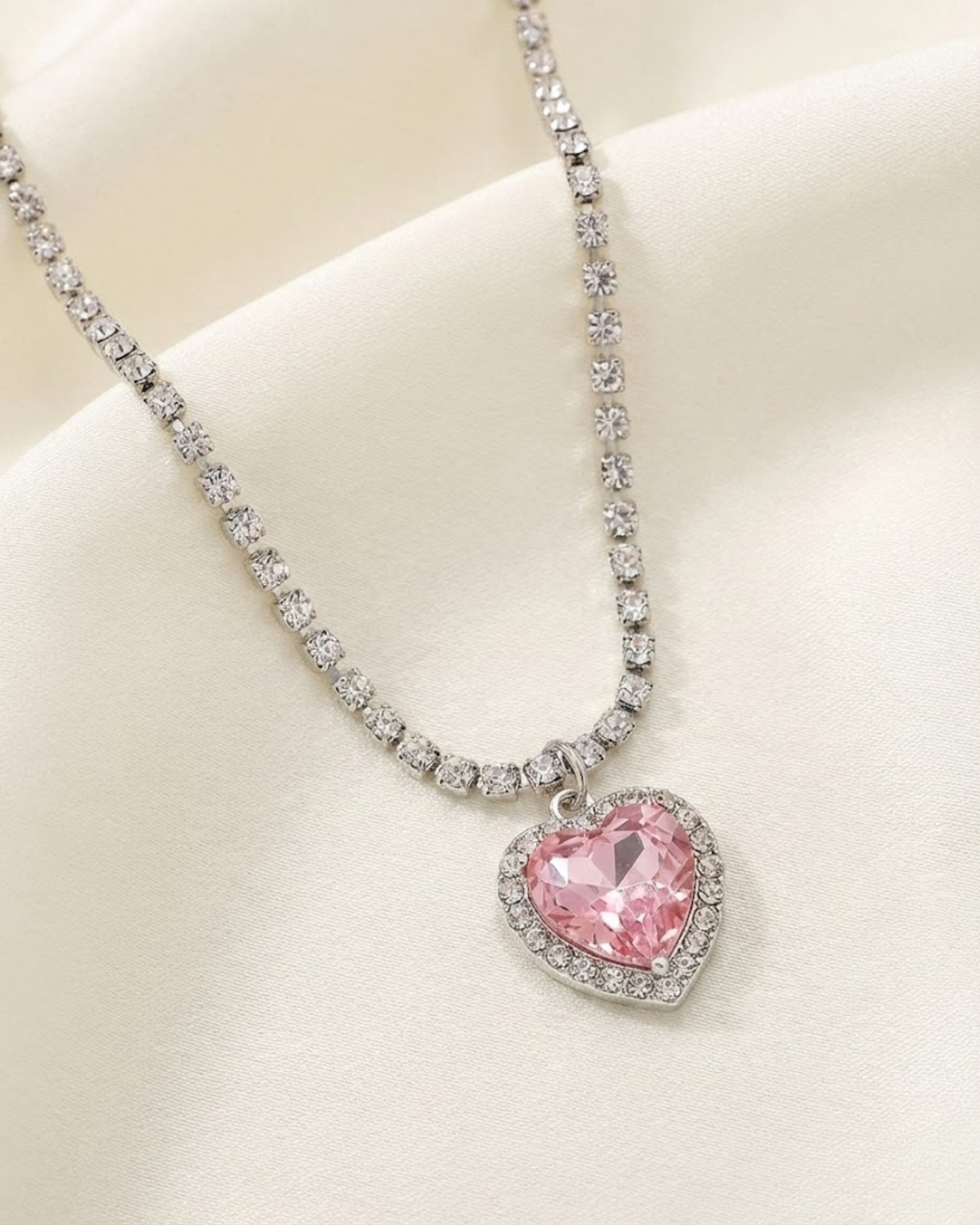 Sparkling Pink Heart Crystal Necklace – Elegant Statement Jewellery by Rusty