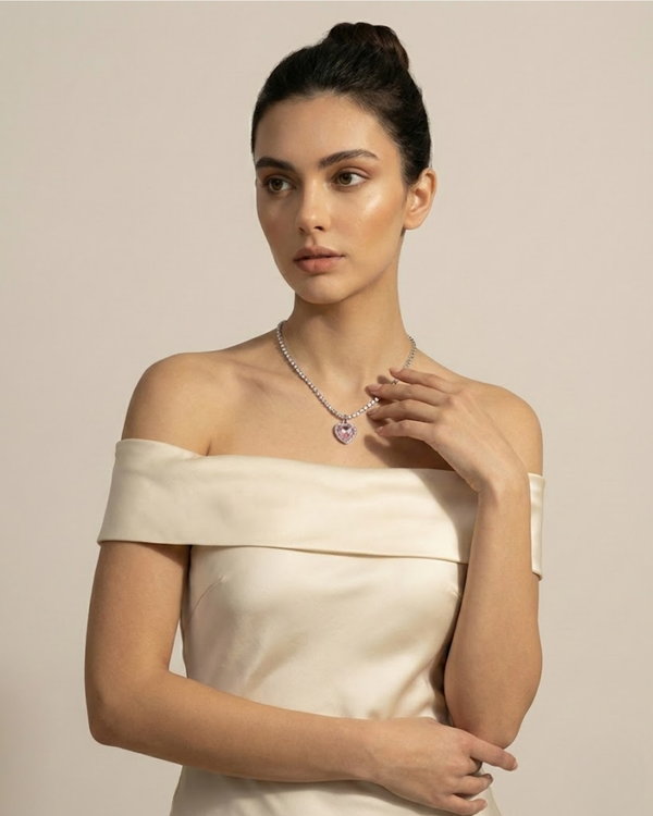 Sparkling Pink Heart Crystal Necklace – Elegant Statement Jewellery by Rusty