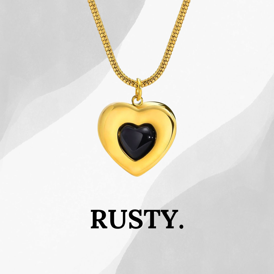 Golden Heart Pendant Necklace with Black Enamel – Rust-Free Fashion by Rusty