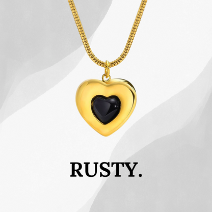 Golden Heart Pendant Necklace with Black Enamel – Rust-Free Fashion by Rusty