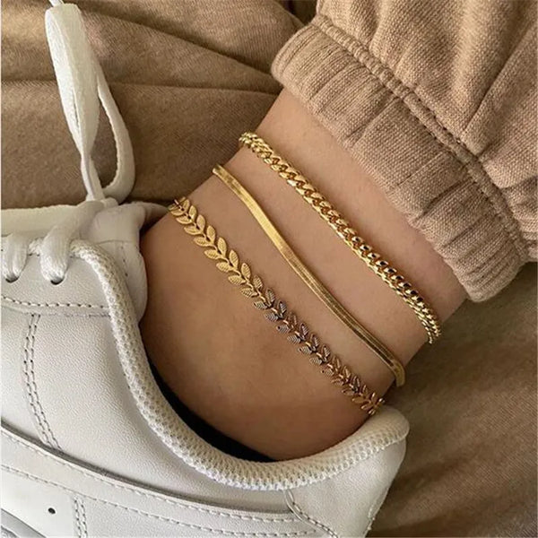 Rusty Gold-Tone Anklet Set