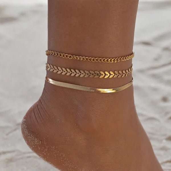 Rusty Gold-Tone Anklet Set