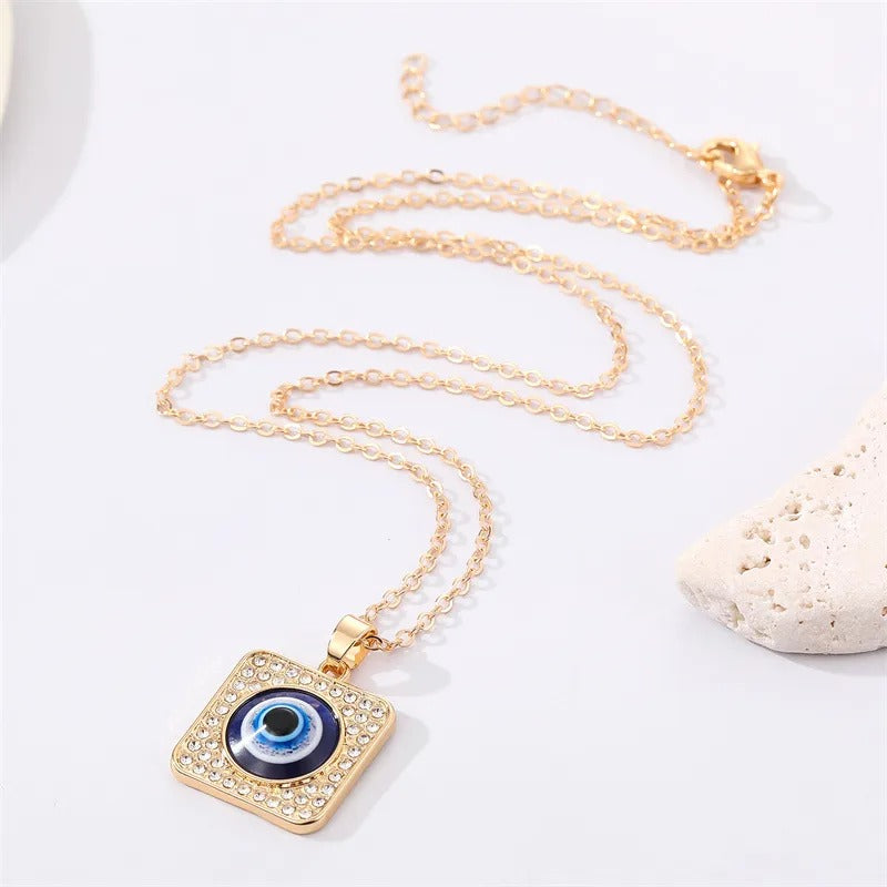 Square Evil Eye Pendant Necklace