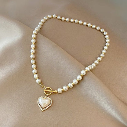 Elegant Pearl Beaded Necklace with Heart Pendant – Rust-Free Fashion by Rusty