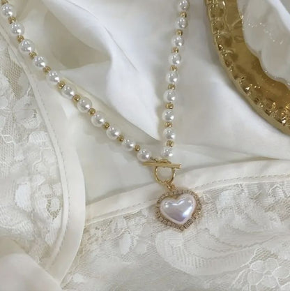Elegant Pearl Beaded Necklace with Heart Pendant – Rust-Free Fashion by Rusty