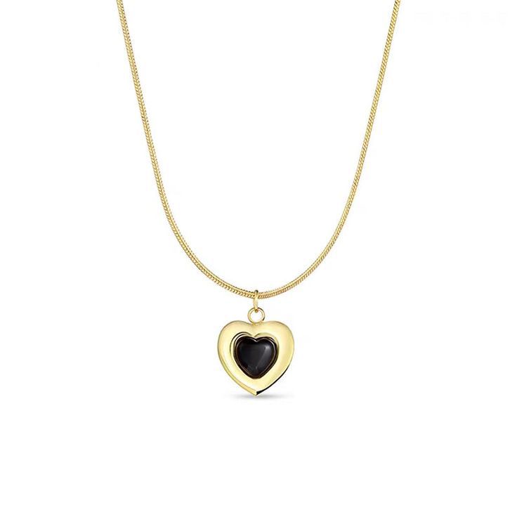 Golden Heart Pendant Necklace with Black Enamel – Rust-Free Fashion by Rusty
