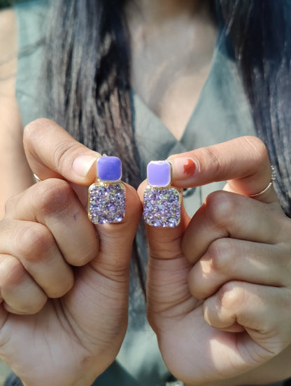 Lavender Sparkle Dual-Shape Stud Earrings for Women