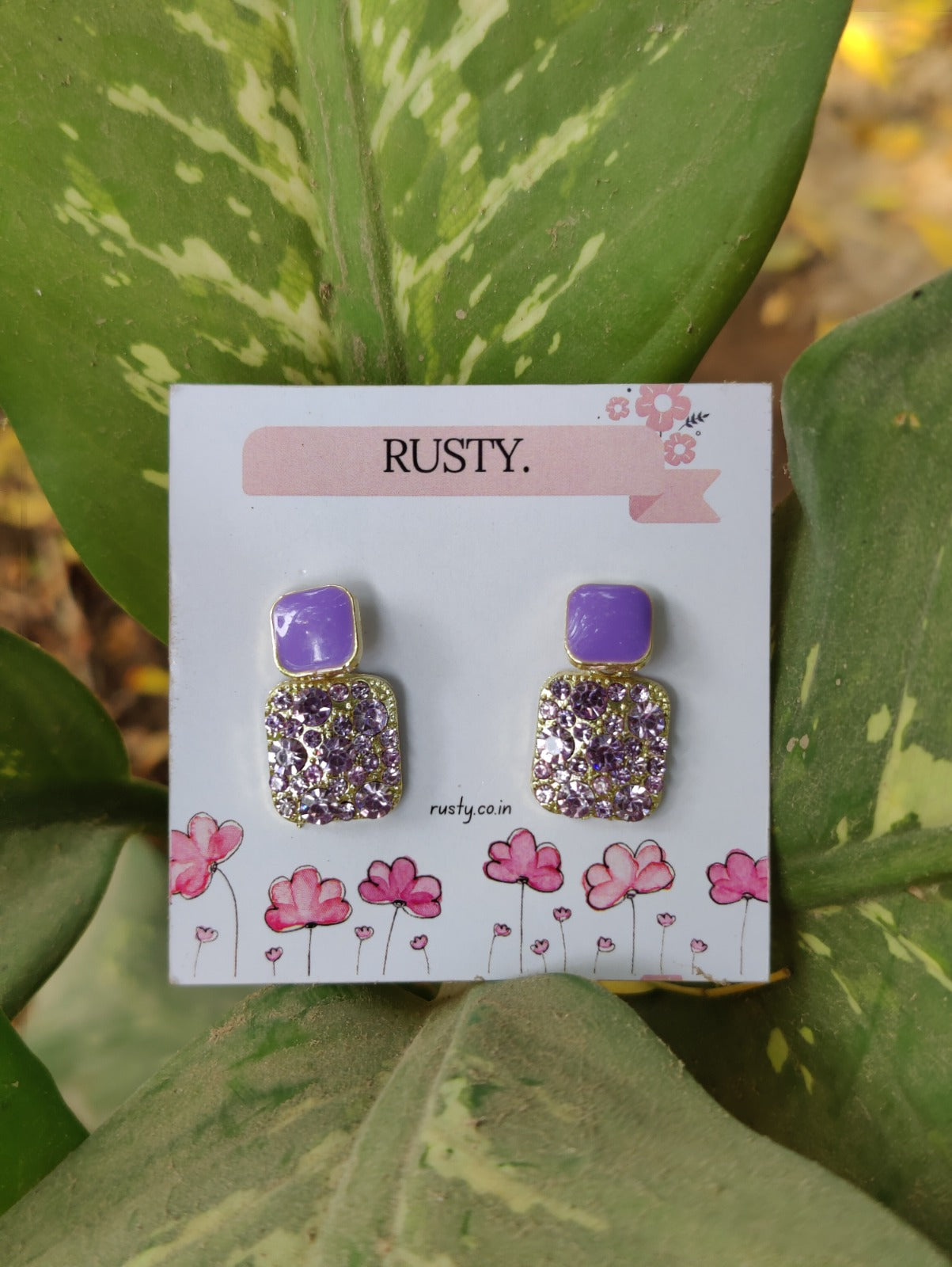 Lavender Sparkle Dual-Shape Stud Earrings for Women