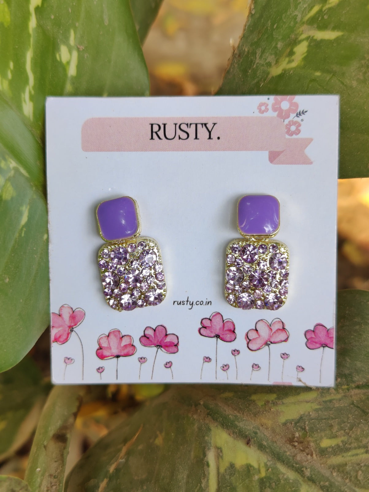 Lavender Sparkle Dual-Shape Stud Earrings for Women