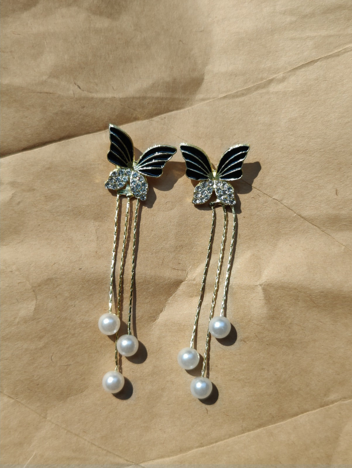 Rusty Blue Leaf Pearl Drop Earrings for Women