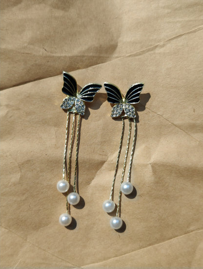 Rusty Blue Leaf Pearl Drop Earrings for Women