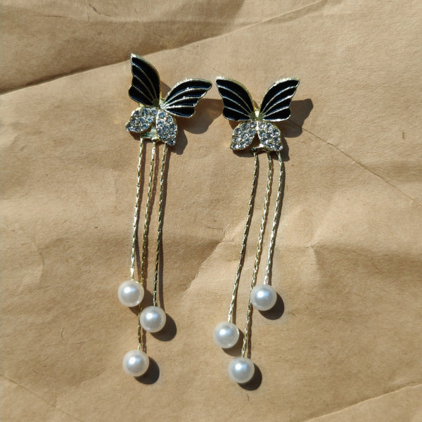 Rusty Blue Leaf Pearl Earrings