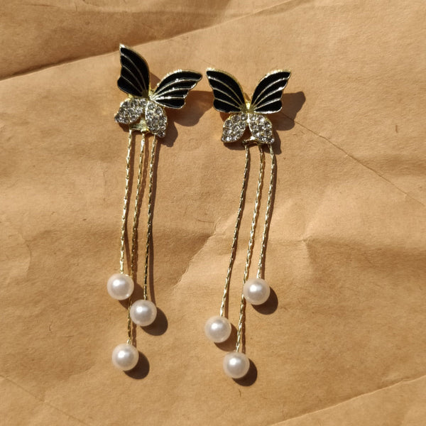 Rusty Blue Leaf Pearl Earrings