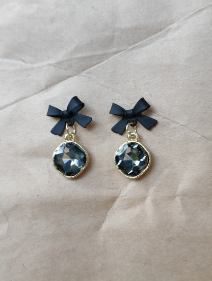 Rusty Black Bow Crystal Drop Earrings for Women