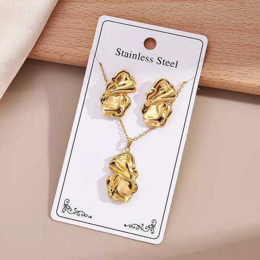 18K Gold-Plated Irregular Heart Jewellery Set – Modern Artistic Necklace & Earrings by Rusty