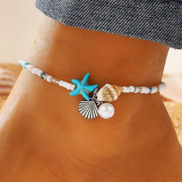 Rusty Ocean Charm Beaded Anklet