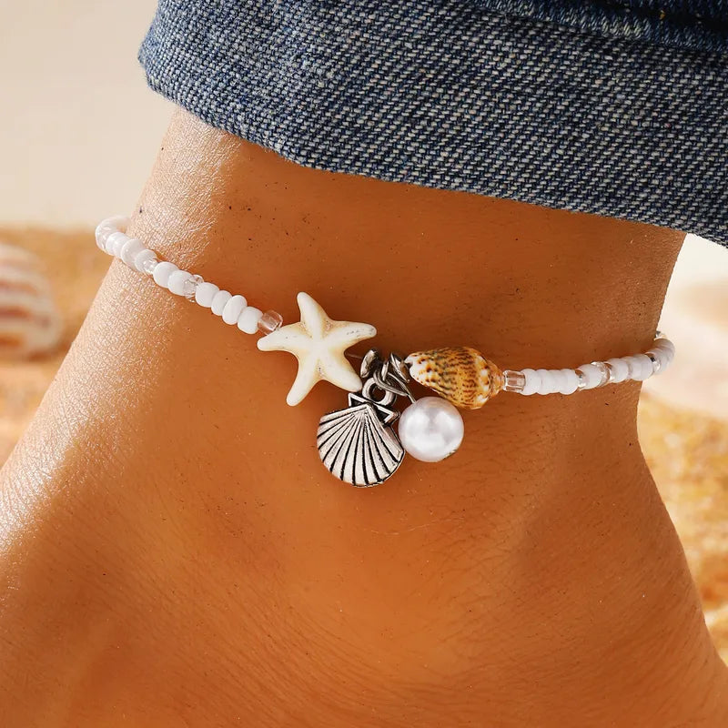 Rusty Ocean Charm Beaded Anklet