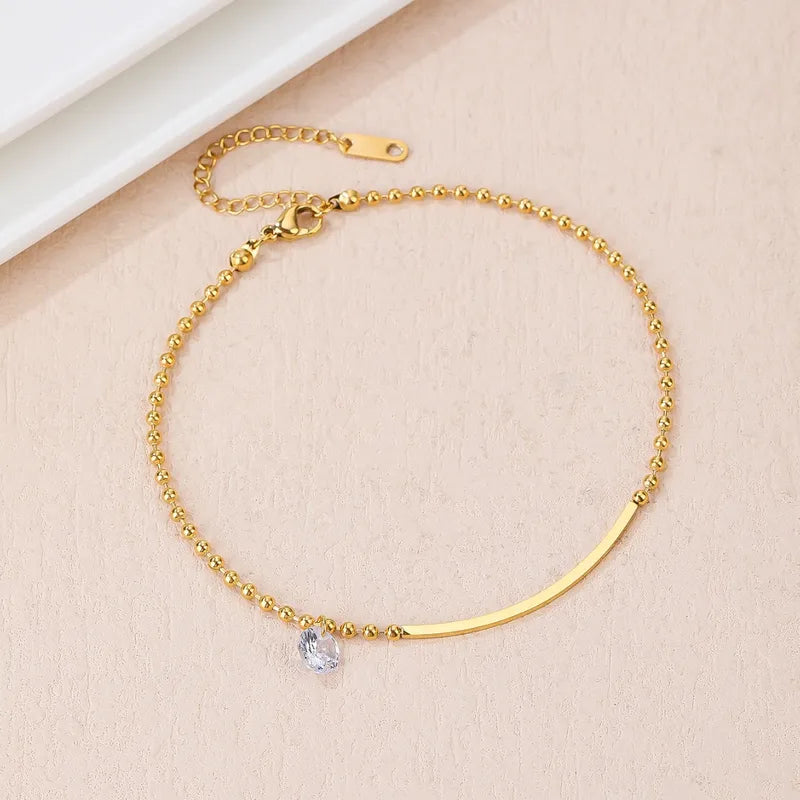 Rusty Elegant Gold Anklet with Crystal Charm