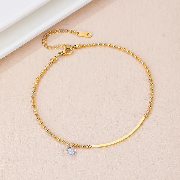 Rusty Elegant Gold Anklet with Crystal Charm