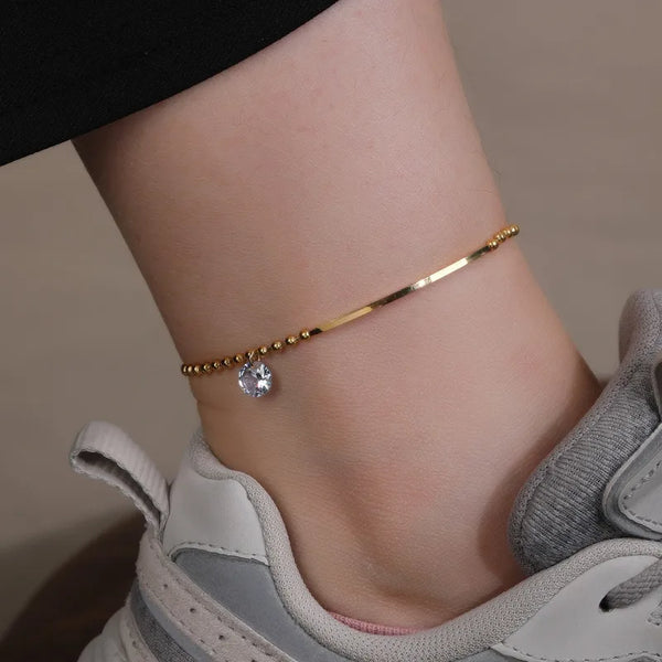 Rusty Elegant Gold Anklet with Crystal Charm