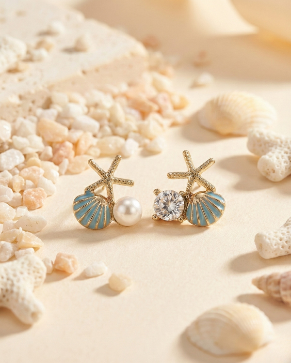 Rusty Ocean Starfish Pearl Earrings