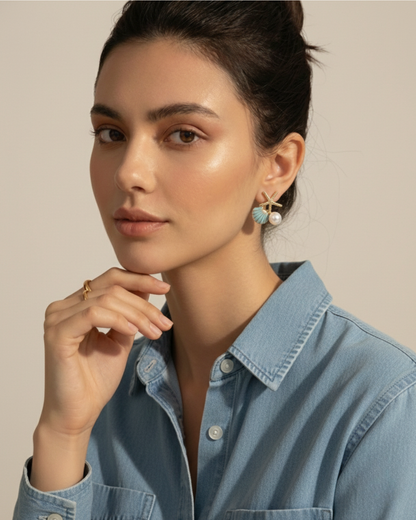 Rusty Ocean Starfish Pearl Earrings