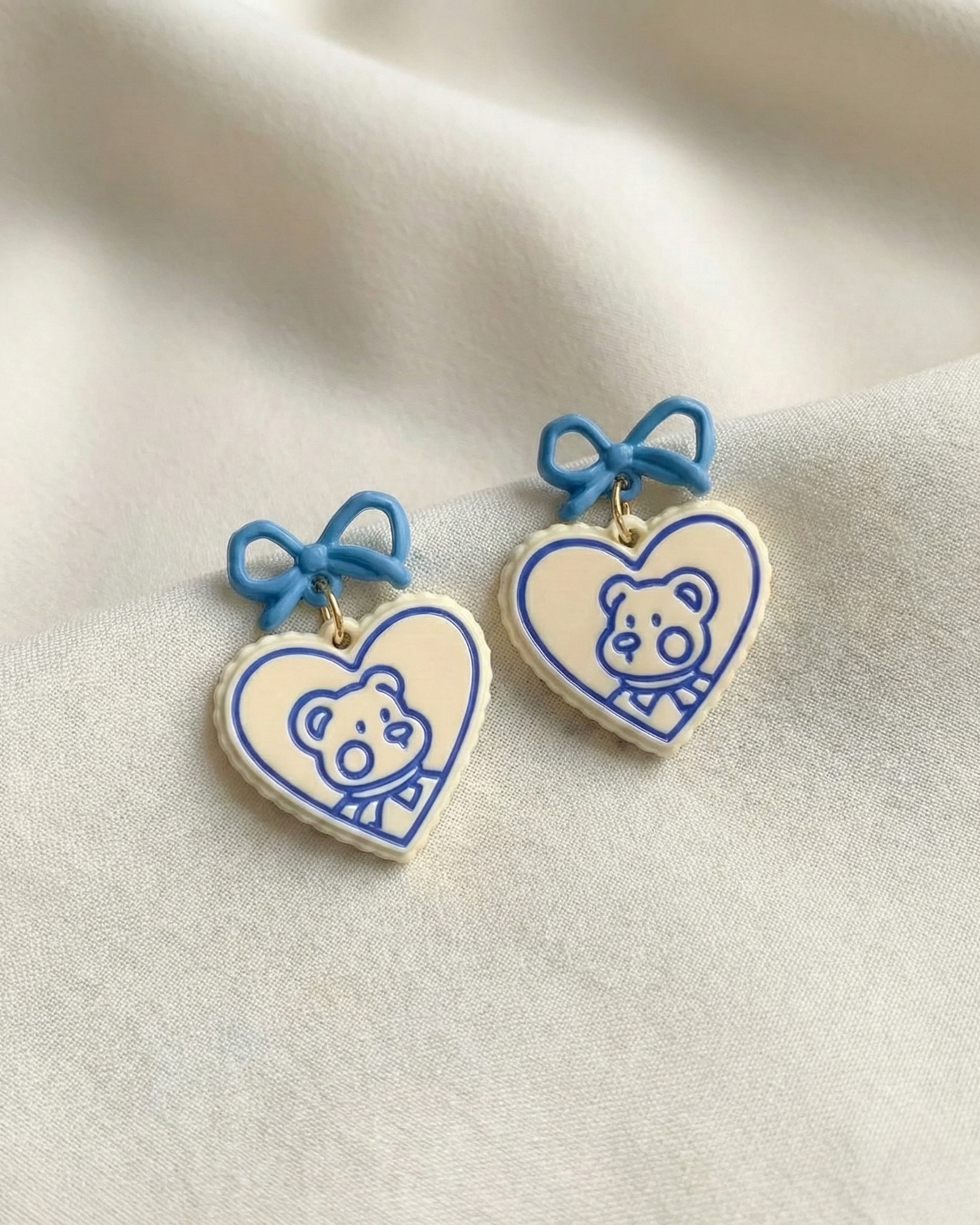 Rusty Teddy Heart Bow Earrings