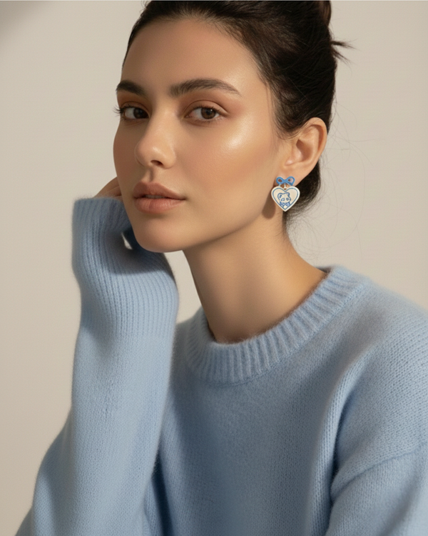 Rusty Teddy Heart Bow Earrings