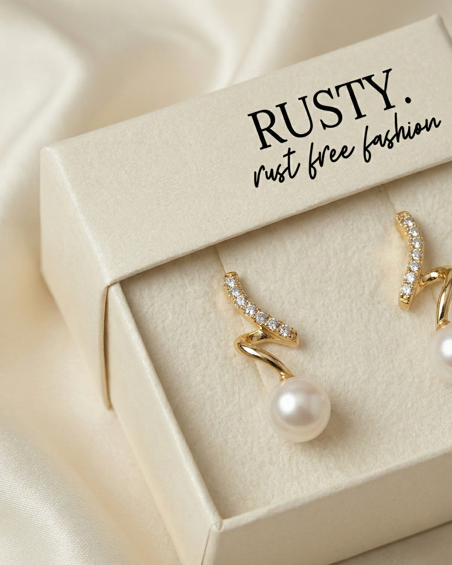 Rusty Twisted Crystal Pearl Drop Earrings