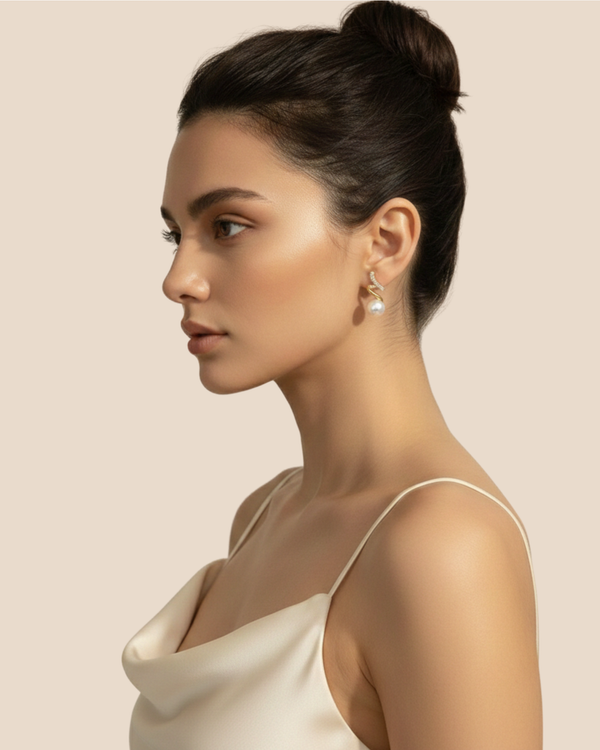 Rusty Twisted Crystal Pearl Drop Earrings