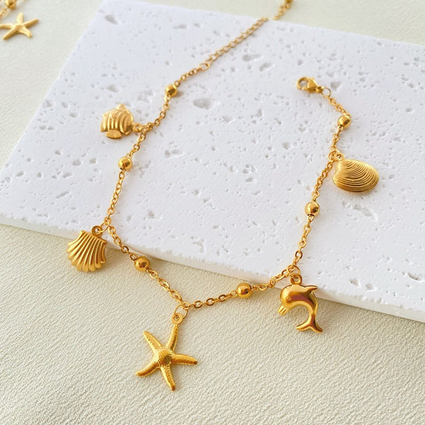Rusty Golden Ocean Charm Anklet