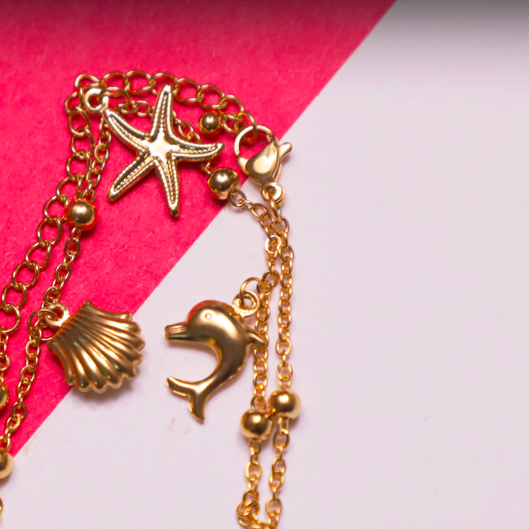 Rusty Golden Ocean Charm Anklet