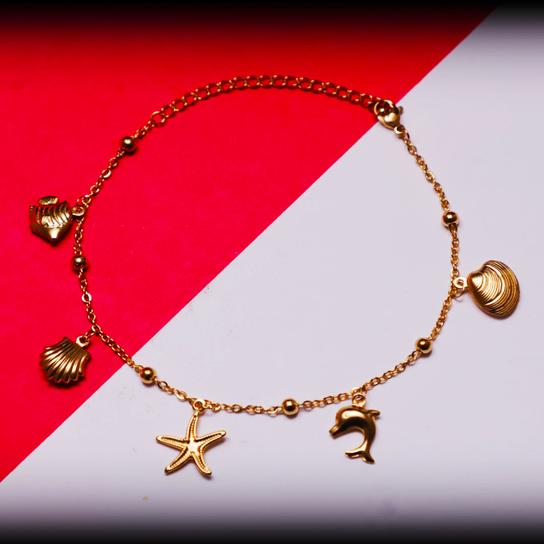 Rusty Golden Ocean Charm Anklet